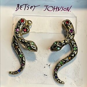 Betsey Johnson Gold Tone Snake Earrings with Colorful Gems